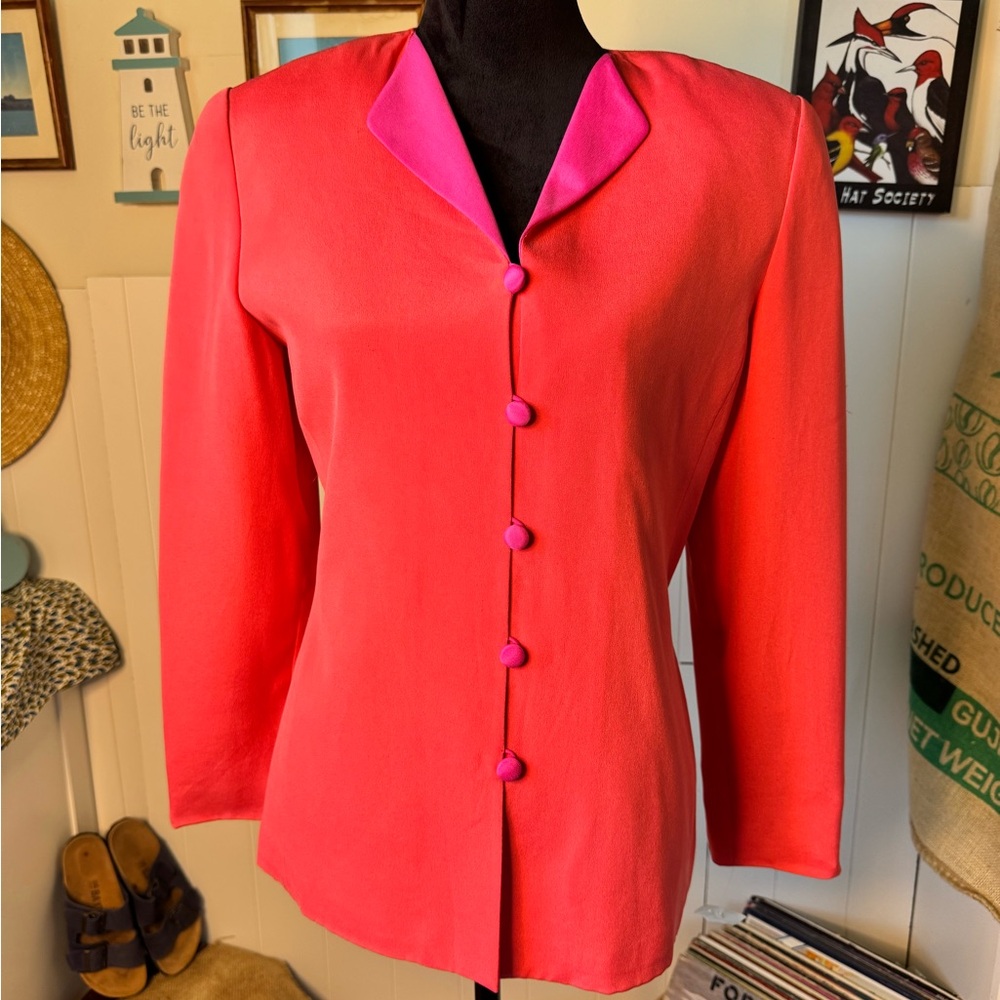 SHOMI Size 12 100% Silk Coral Orange Pink Accent Jacket Size 6
